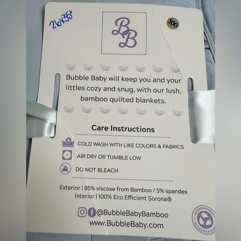NWT Bubble Baby Bamboo Quilted Blanket - Light Blue - Size 26 x 35